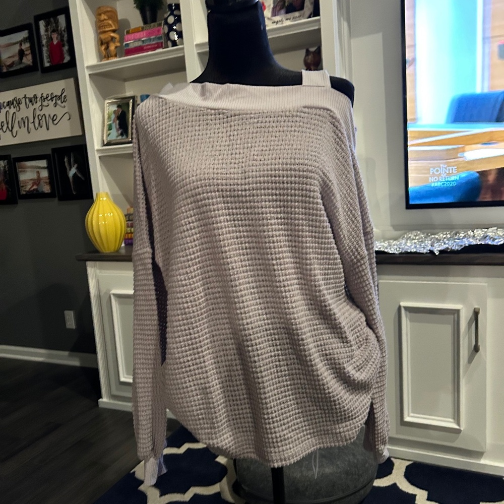 Pale purple one shoulder waffle top
